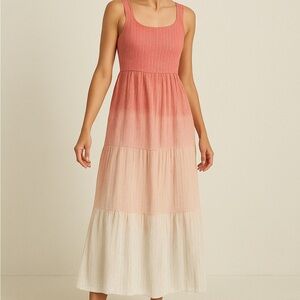 Elegant Pink and White Ombre Maxi Dress